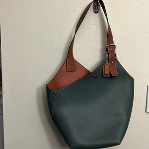 MDBM Maison Womens Green Napa Leather Two Tone Chloet Medium Tote Bag